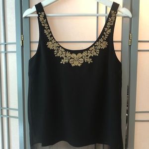 Embroidered Black Crepe Tank